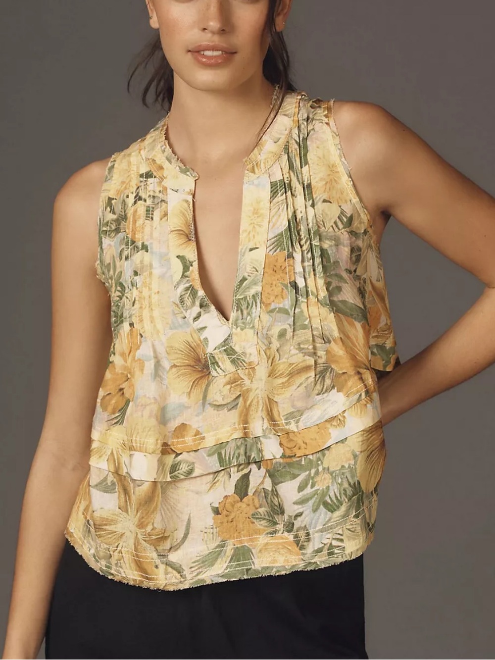 NWT Pilcro Anthropologie Raw Edge Linen Swing Tank